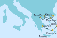 Visitando Tesalónica (Grecia), Kavala (Grecia), Estambul (Turquía), Dikili (Turquía), Kusadasi (Efeso/Turquía), Patmos (Grecia), Atenas (Grecia)