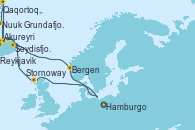 Visitando Hamburgo (Alemania), Stornoway (Isla de Lewis/Escocia), Reykjavik (Islandia), Reykjavik (Islandia), Grundafjord (Islandia), Qaqortoq, Greeland, Qaqortoq, Greeland, Nuuk (Groenlandia), Nuuk (Groenlandia), Akureyri (Islandia), Seydisfjordur (Islandia), Bergen (Noruega), Hamburgo (Alemania)