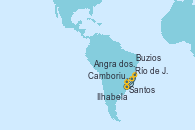 Visitando Santos (Brasil), Angra dos Reis (Brasil), Ilhabela (Brasil), Santos (Brasil), Santos (Brasil), Camboriu, Brazil, Buzios (Brasil), Río de Janeiro (Brasil), Santos (Brasil)