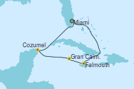 Visitando Miami (Florida/EEUU), Falmouth (Jamaica), Gran Caimán (Islas Caimán), Cozumel (México), Miami (Florida/EEUU)