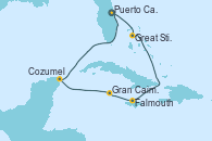 Visitando Puerto Cañaveral (Florida), Great Stirrup Cay (Bahamas), Falmouth (Jamaica), Gran Caimán (Islas Caimán), Cozumel (México), Puerto Cañaveral (Florida)