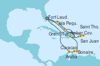 Visitando Fort Lauderdale (Florida/EEUU), Isla Pequeña (San Salvador/Bahamas), Grand Turks(Turks & Caicos), Amber Cove (República Dominicana), Bonaire (Países Bajos), Curacao (Antillas), Aruba (Antillas), Fort Lauderdale (Florida/EEUU), Amber Cove (República Dominicana), San Juan (Puerto Rico), Saint Thomas (Islas Vírgenes), Isla Pequeña (San Salvador/Bahamas), Fort Lauderdale (Florida/EEUU)