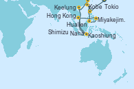 Visitando Tokio (Japón), Shimizu (Japón), Kobe (Japón), Naha (Japón), Miyakejima (Japón), Hualien (Taiwan), Kaoshiung (Taiwan), Hong Kong (China), Keelung (Taiwán), Keelung (Taiwán)