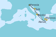 Visitando Venecia (Italia), Brindisi (Italia), Mykonos (Grecia), Atenas (Grecia), Split (Croacia), Venecia (Italia)