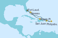 Visitando Fort Lauderdale (Florida/EEUU), Philipsburg (St. Maarten), San Juan (Puerto Rico), Puerto Plata, Republica Dominicana, Nassau (Bahamas), Fort Lauderdale (Florida/EEUU)