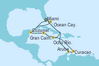 Visitando Miami (Florida/EEUU), Cozumel (México), Gran Caimán (Islas Caimán), Ocho Ríos (Jamaica), Curacao (Antillas), Aruba (Antillas), Miami (Florida/EEUU), Ocean Cay MSC Marine Reserve (Bahamas), Cozumel (México), Gran Caimán (Islas Caimán), Ocho Ríos (Jamaica), Miami (Florida/EEUU)