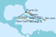 Visitando Puerto Cañaveral (Florida), Cozumel (México), Gran Caimán (Islas Caimán), Montego Bay (Jamaica), Nassau (Bahamas), Puerto Cañaveral (Florida), Ocean Cay MSC Marine Reserve (Bahamas), San Juan (Puerto Rico), Nassau (Bahamas), Puerto Cañaveral (Florida)