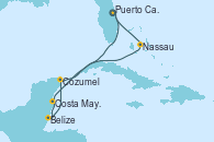 Visitando Puerto Cañaveral (Florida), Costa Maya (México), Belize (Caribe), Cozumel (México), Nassau (Bahamas), Puerto Cañaveral (Florida)