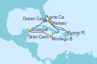 Visitando Puerto Cañaveral (Florida), Cozumel (México), Gran Caimán (Islas Caimán), Montego Bay (Jamaica), Nassau (Bahamas), Puerto Cañaveral (Florida), Nassau (Bahamas), Ocean Cay MSC Marine Reserve (Bahamas), Puerto Plata, Republica Dominicana, Puerto Cañaveral (Florida)