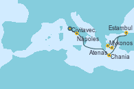 Visitando Civitavecchia (Roma), Nápoles (Italia), Chania (Creta/Grecia), Estambul (Turquía), Mykonos (Grecia), Atenas (Grecia)