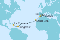 Visitando Valencia, Cádiz (España), Santa Cruz de Tenerife (España), Bridgetown (Barbados), La Romana (República Dominicana)