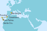 Visitando Las Palmas de Gran Canaria (España), Santa Cruz de Tenerife (España), Funchal (Madeira), Casablanca (Marruecos), Barcelona