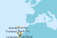 Visitando Las Palmas de Gran Canaria (España), Funchal (Madeira), Santa Cruz de Tenerife (España), La Gomera (Islas Canarias/España), Fuerteventura (Canarias/España), Arrecife (Lanzarote/España), Las Palmas de Gran Canaria (España)