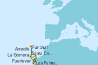 Visitando Las Palmas de Gran Canaria (España), Funchal (Madeira), Santa Cruz de Tenerife (España), Fuerteventura (Canarias/España), La Gomera (Islas Canarias/España), Arrecife (Lanzarote/España), Las Palmas de Gran Canaria (España)