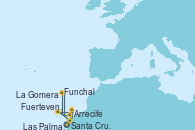 Visitando Santa Cruz de Tenerife (España), Fuerteventura (Canarias/España), La Gomera (Islas Canarias/España), Arrecife (Lanzarote/España), Las Palmas de Gran Canaria (España), Funchal (Madeira), Santa Cruz de Tenerife (España)