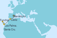 Visitando Barcelona, Cádiz (España), Las Palmas de Gran Canaria (España), Funchal (Madeira), Santa Cruz de Tenerife (España)