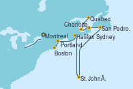 Visitando Montreal (Canadá), Quebec (Canadá), Charlottetown (Canadá), Sydney (Nueva Escocia/Canadá), San Pedro y Miquelón (Francia), St. John´s (Antigua y Barbuda), Halifax (Canadá), EASTPORT, Portland (Maine/Estados Unidos), Boston (Massachusetts)