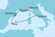 Visitando Barcelona, Ibiza (España), Civitavecchia (Roma), Génova (Italia), Marsella (Francia), Barcelona