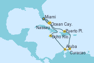 Visitando Miami (Florida/EEUU), Ocho Ríos (Jamaica), Aruba (Antillas), Curacao (Antillas), Puerto Plata, Republica Dominicana, Ocean Cay MSC Marine Reserve (Bahamas), Miami (Florida/EEUU), Nassau (Bahamas), Ocean Cay MSC Marine Reserve (Bahamas), Miami (Florida/EEUU)