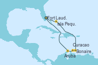 Visitando Fort Lauderdale (Florida/EEUU), Isla Pequeña (San Salvador/Bahamas), Bonaire (Países Bajos), Curacao (Antillas), Aruba (Antillas), Fort Lauderdale (Florida/EEUU)