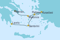 Visitando Atenas (Grecia)Mykonos (Grecia), Kusadasi (Efeso/Turquía), Patmos (Grecia), Santorini (Grecia), Lavrio (Grecia)
