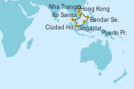 Visitando Hong Kong (China), Nha Trang (Vietnam), Ciudad Ho Chi Minh (Vietnam), Ko Samui (Tailandia), Singapur, Bandar Seri Begawan (Brunei), Bandar Seri Begawan (Brunei), Puerto Princesa Palawan (Filipinas), Hong Kong (China)