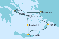 Visitando Atenas (Grecia), Kusadasi (Efeso/Turquía), Rodas (Grecia), Aghios Nikolaos (Grecia), Santorini (Grecia), Mykonos (Grecia), Mykonos (Grecia), Milos (Grecia), Atenas (Grecia)