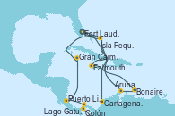 Visitando Fort Lauderdale (Florida/EEUU), Falmouth (Jamaica), Bonaire (Países Bajos), Aruba (Antillas), Isla Pequeña (San Salvador/Bahamas), Fort Lauderdale (Florida/EEUU), Isla Pequeña (San Salvador/Bahamas), Cabo Rojo, Cartagena de Indias (Colombia), Lago Gatun (Panamá), Colón (Panamá), Puerto Limón (Costa Rica), Gran Caimán (Islas Caimán), Fort Lauderdale (Florida/EEUU)