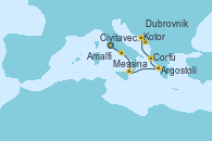 Visitando Civitavecchia (Roma), Amalfi (Italia), Messina (Sicilia), Argostoli (Grecia), Corfú (Grecia), Kotor (Montenegro), Dubrovnik (Croacia)