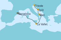 Visitando Barcelona, La Valletta (Malta), Bari (Italia), Split (Croacia), Zadar (Croacia), Trieste (Italia)