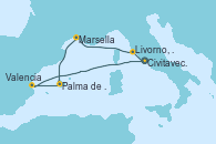 Visitando Civitavecchia (Roma), Livorno, Pisa y Florencia (Italia), Marsella (Francia), Palma de Mallorca (España), Valencia, Civitavecchia (Roma)