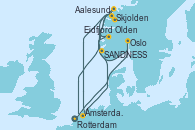 Visitando Rotterdam (Holanda), Oslo (Noruega), Kristiansand (Noruega), SANDNESS (STAVANGER), Skjolden (Noruega), Ámsterdam (Holanda), Eidfjord (Hardangerfjord/Noruega), Aalesund (Noruega), Olden (Noruega), SANDNESS (STAVANGER), Rotterdam (Holanda)