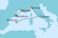 Visitando Barcelona, Marsella (Francia), Génova (Italia), Civitavecchia (Roma), Palma de Mallorca (España)