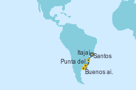 Visitando Santos (Brasil), Buenos aires, Punta del Este (Uruguay), Itajaí (Brasil), Santos (Brasil)