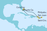 Visitando Puerto Cañaveral (Florida), CocoCay (Bahamas), San Juan (Puerto Rico), Saint Croix (Islas Vírgenes), Philipsburg (St. Maarten), Puerto Cañaveral (Florida)