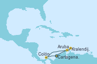 Visitando Cartagena de Indias (Colombia), Aruba (Antillas), Kralendijk (Antillas), Colón (Panamá), Cartagena de Indias (Colombia)