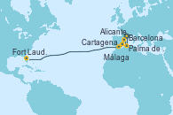 Visitando Barcelona, Palma de Mallorca (España), Alicante (España), Cartagena (Murcia), Málaga, Fort Lauderdale (Florida/EEUU)