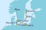 Visitando Oslo (Noruega), Copenhague (Dinamarca), Warnemunde (Alemania), Gdynia (Polonia), Roenne (Dinamarca), Visby (Suecia), Estocolmo (Suecia)