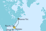 Visitando Nueva York (Estados Unidos), Puerto Cañaveral (Florida), Nassau (Bahamas), Great Stirrup Cay (Bahamas), Nueva York (Estados Unidos)