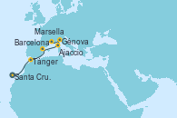 Visitando Santa Cruz de Tenerife (España), Tánger (Marruecos), Barcelona, Ajaccio (Córcega), Génova (Italia), Marsella (Francia)