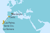 Visitando Barcelona, Cádiz (España), Las Palmas de Gran Canaria (España), La Gomera (Islas Canarias/España), Santa Cruz de la Palma (España), Santa Cruz de Tenerife (España)