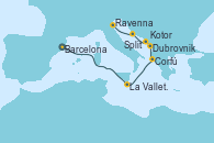 Visitando Barcelona, La Valletta (Malta), Corfú (Grecia), Dubrovnik (Croacia), Kotor (Montenegro), Split (Croacia), Ravenna (Italia)