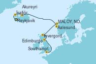 Visitando Reykjavik (Islandia), Ísafjörður (Islandia), Akureyri (Islandia), Aalesund (Noruega), MALOY, NORWAY, Invergordon (Escocia), Edimburgo (Escocia), Southampton (Inglaterra)