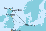 Visitando Hamburgo (Alemania), Newcastle (Reino Unido), Newhaven (Reino Unido), Aberdeen (Escocia), Invergordon (Escocia), Hamburgo (Alemania)