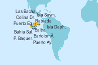 Visitando Baltra (Galápagos), Puerto Egas (Isla San Salvador/Galápagos/Ecuador), Rabiada (Galápagos/Ecuador), Colina Dragón (Santa Cruz), Bahia Sullivan  (Santiago), Bartolomé (Galápagos), Las Bachas (Santa Cruz), Isla Daphne (Galápagos), Isla Seymour Norte (Galápagos/Ecuador), P. Baquerizo (Isla San Cristobal/Galápagos), Puerto Ayora (Galápagos/Ecuador), Baltra (Galápagos)