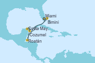 Visitando Miami (Florida/EEUU), Roatán (Honduras), Costa Maya (México), Cozumel (México), Bimini (Bahamas), Miami (Florida/EEUU)