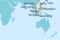 Visitando Tokio (Japón), Shimizu (Japón), Osaka (Japón), Naha (Japón), Miyakejima (Japón), Hualien (Taiwan), Kaoshiung (Taiwan), Hong Kong (China), Keelung (Taiwán), Keelung (Taiwán)