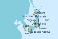 Visitando Tokio (Japón), Shimizu (Japón), Osaka (Japón), Nagoya (Japón), Hakodate (Japón), Sapporo (Japón), Niigata (Japón), Kanazawa (Japón), Hiroshima (Japón), Nagasaki (Japón), Jeju (Corea del Sur), Seul (Corea del Sur), Seul (Corea del Sur)