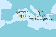 Visitando Atenas (Grecia), Kotor (Montenegro), Corfú (Grecia), Messina (Sicilia), Palma de Mallorca (España), Barcelona