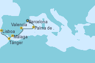 Visitando Barcelona, Palma de Mallorca (España), Valencia, Málaga, Tánger (Marruecos), Lisboa (Portugal)